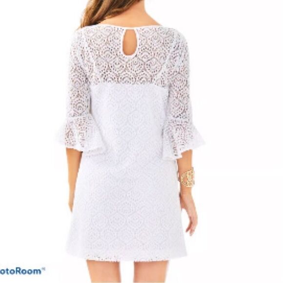 Lily Pulitzer Fontaine Mini Dress White With Built in Slip and 3/4 Sleeve Small - Picture 2 of 11